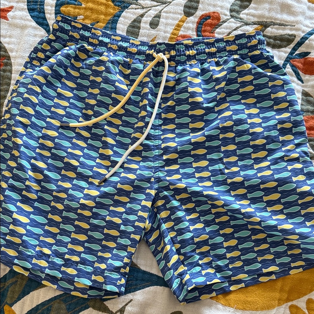 J. McLaughlin Blue and Yellow Whale Swim Trunks